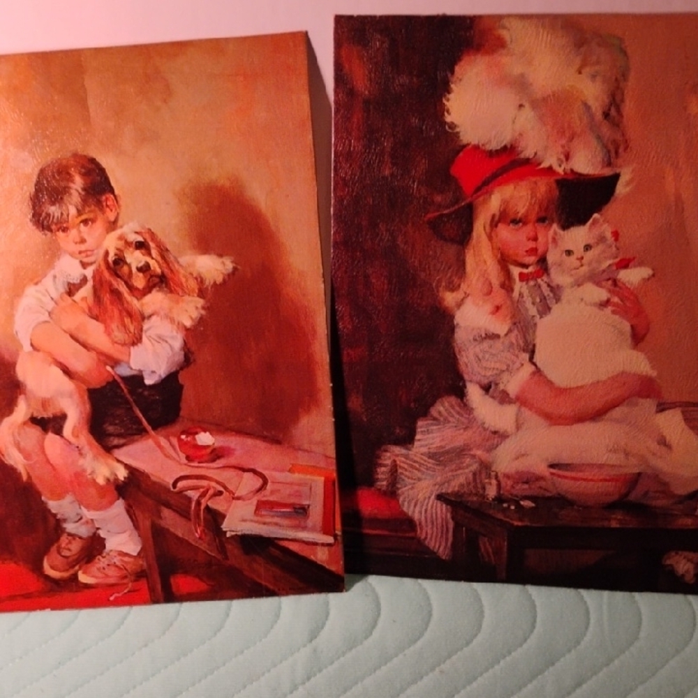 Vintage Style Art Prints with Children and Pets